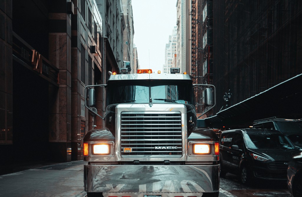 Photo of a semi-truck parked on Bronx roadway after accident