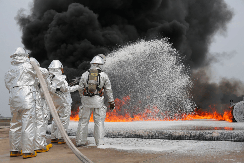 Firefighters using AFFF foam