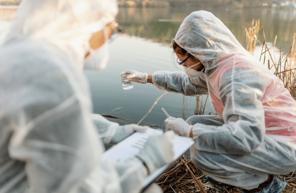 Photo of scientists testing the water at Camp Lejeune