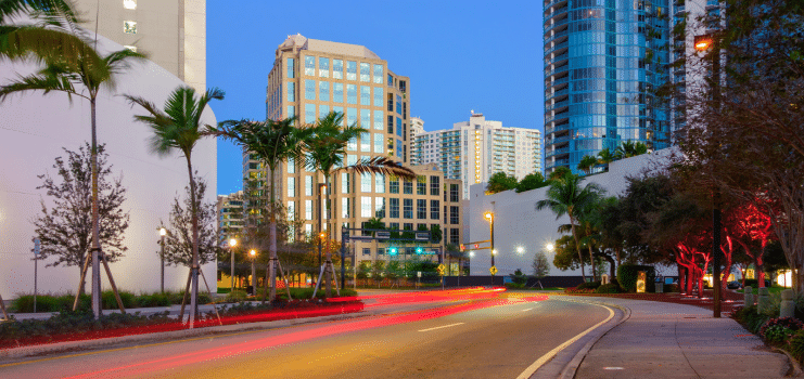 A city street at night