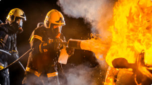 Firefighters putting out a fire