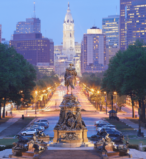 City of Philadelphia in the evening