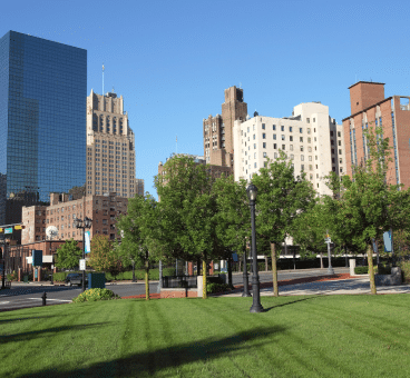 A park and a city